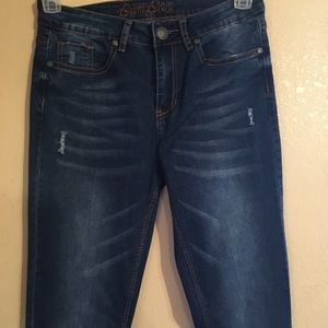 High waisted blue jeans